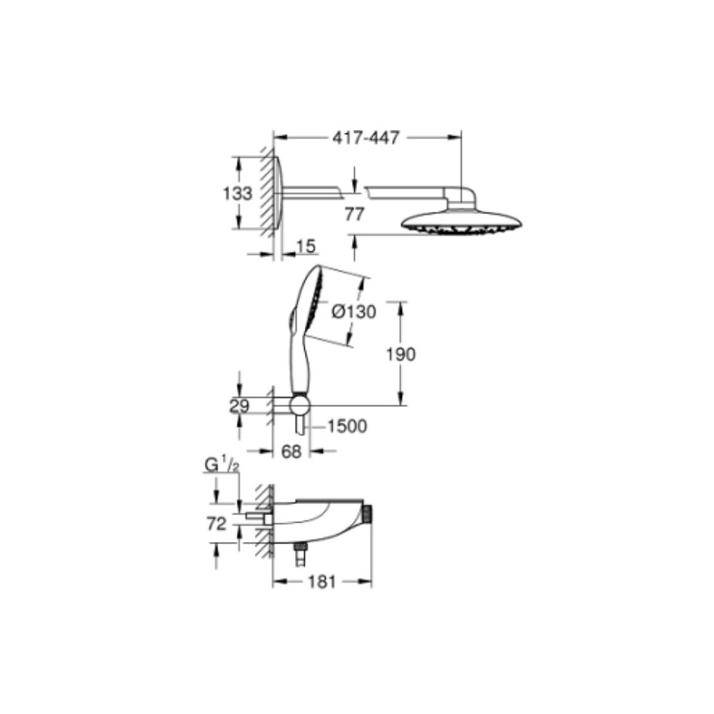 Bộ sen âm tường nhiệt độ 2 đường nước Rainshower System SmartControl Mono 360 GROHE 26446000