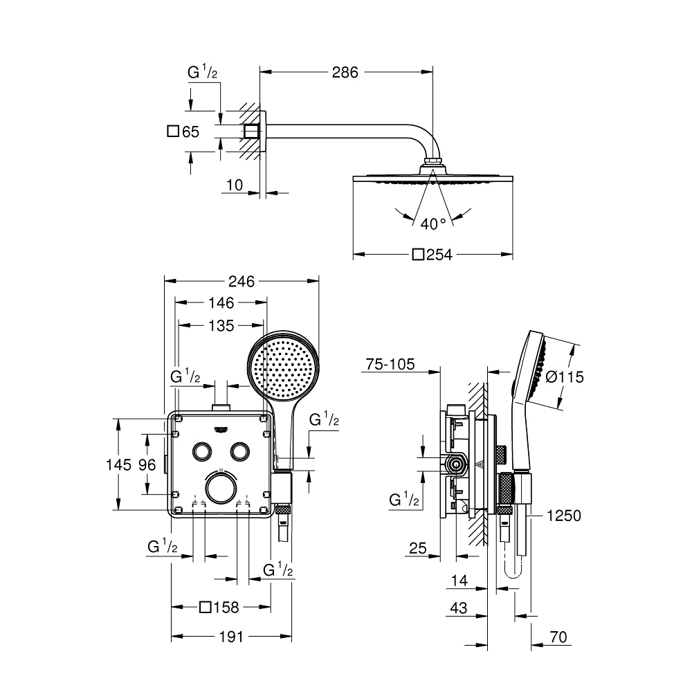 Bộ sen âm tường nhiệt độ 2 đường nước Grohtherm SmartControl GROHE 34742000
