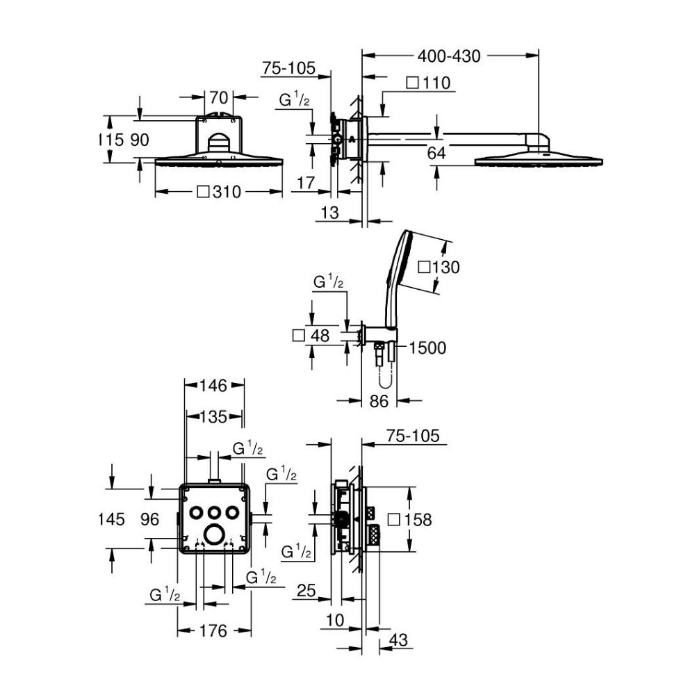 Bộ sen âm tường nhiệt độ GROHE 34864000 2 đường nước