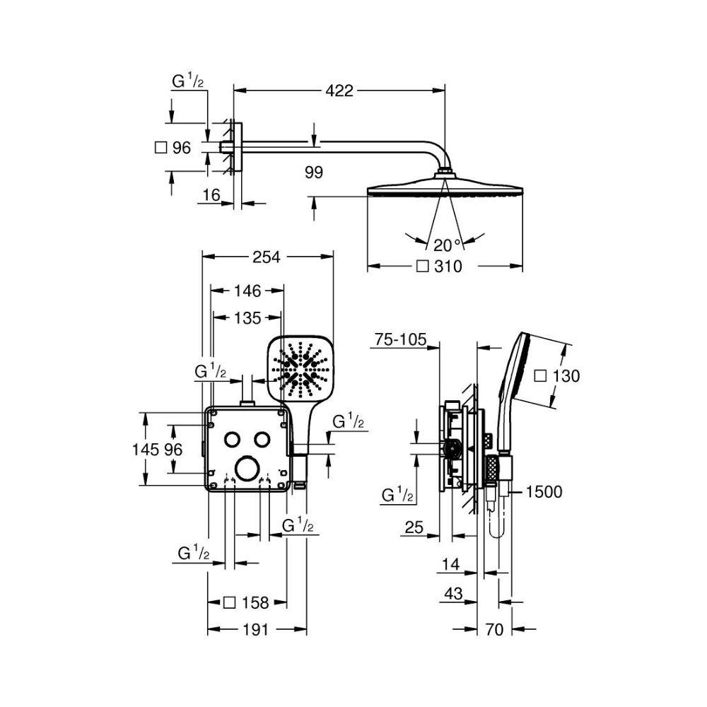 Bộ sen âm tường nhiệt độ GROHE 34865000 2 đường nước
