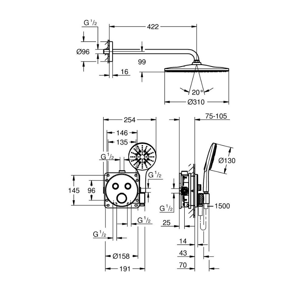 Bộ sen âm tường nhiệt độ GROHE 34866000 2 đường nước