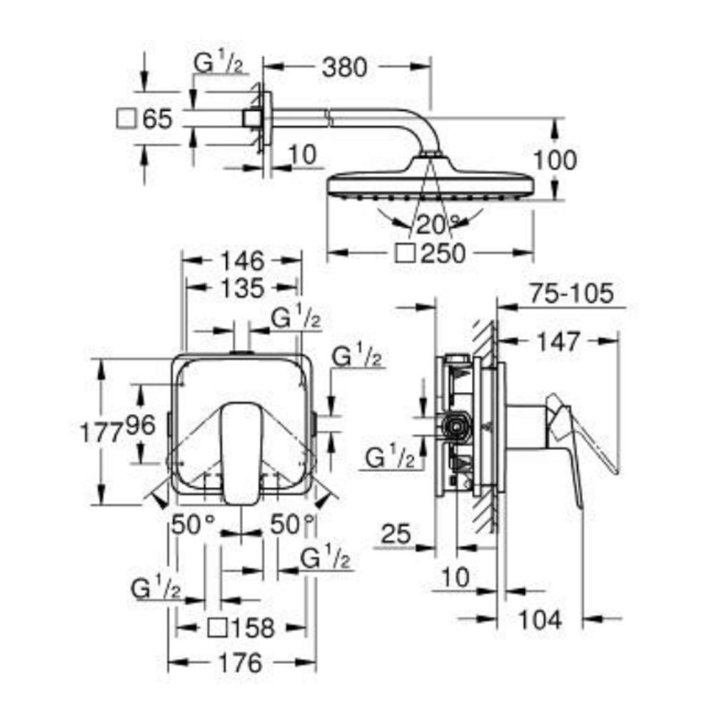 Bộ sen tắm âm tường nóng lạnh 1 đường nước Cubeo GROHE 1053340000