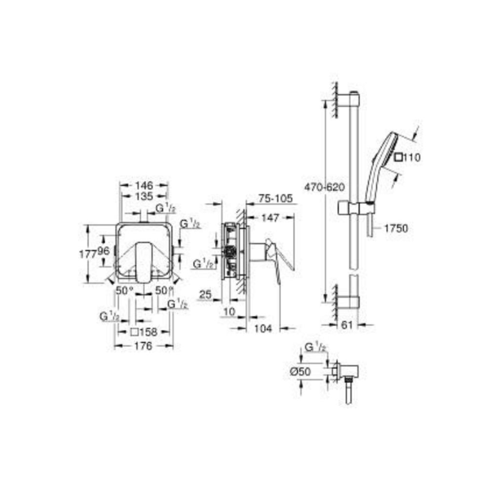 Bộ sen tắm âm tường nóng lạnh 1 đường nước Cubeo GROHE 1053350000