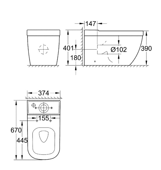 Thân bồn cầu 2 khối Euro Ceramic 3933800H