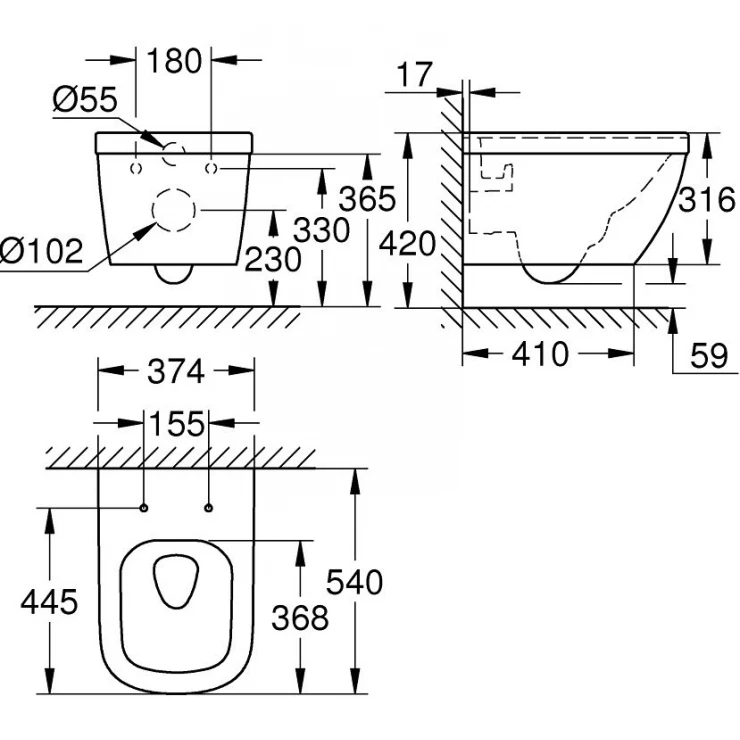 Thân bồn cầu treo tường Euro Ceramic GROHE 39328000