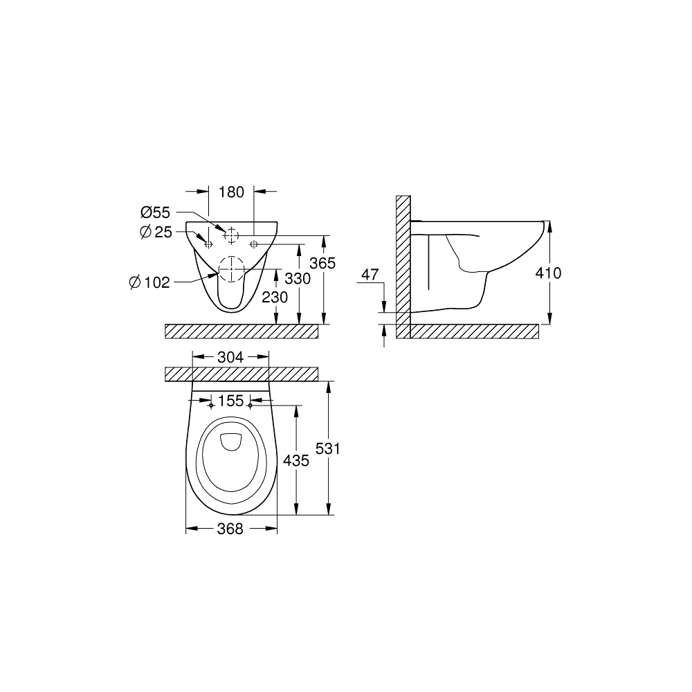 Thân bồn cầu treo tường Bau Ceramic GROHE 39427000