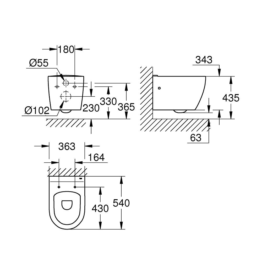 Thân bồn cầu treo tường Bau Ceramic GROHE 39929000