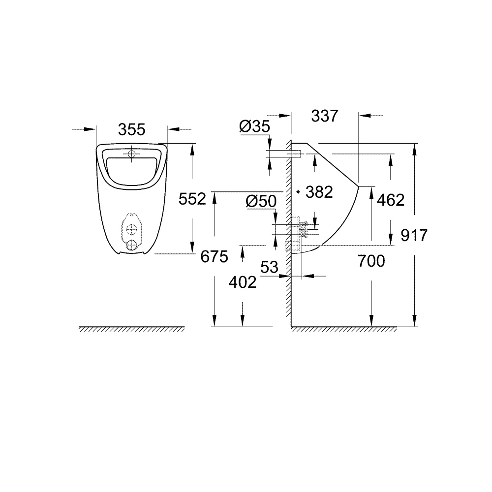 Bồn tiểu nam treo tường Bau Ceramic GROHE 39438000