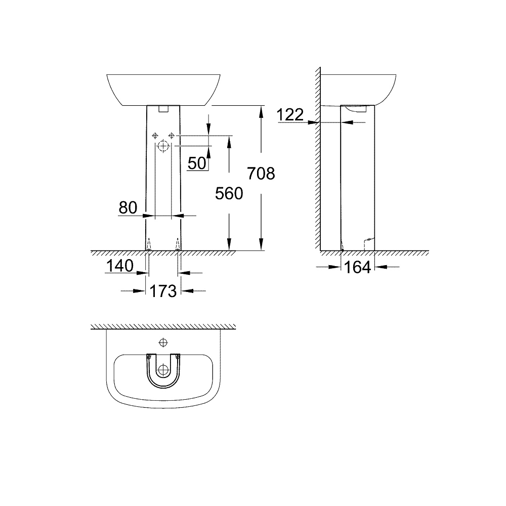 Chân chậu lavabo dài Bau Ceramic GROHE 39425000