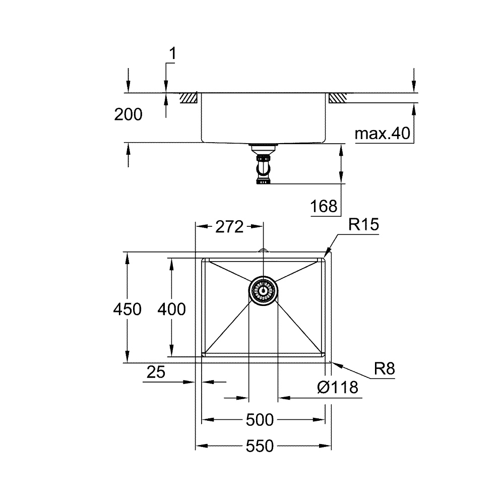 Chậu rửa chén 1 hộc K700U GROHE 31574GN1