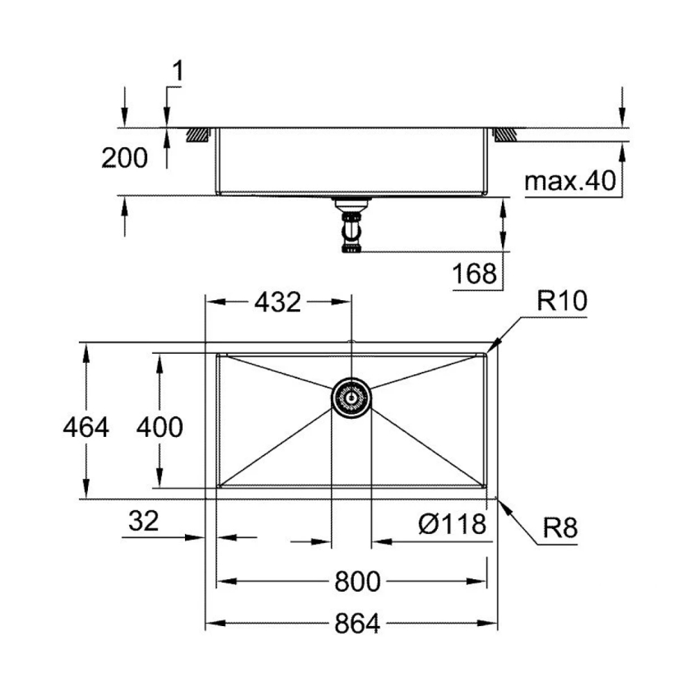 Chậu rửa chén 1 hộc AISI 304 K700 GROHE 31580SD1