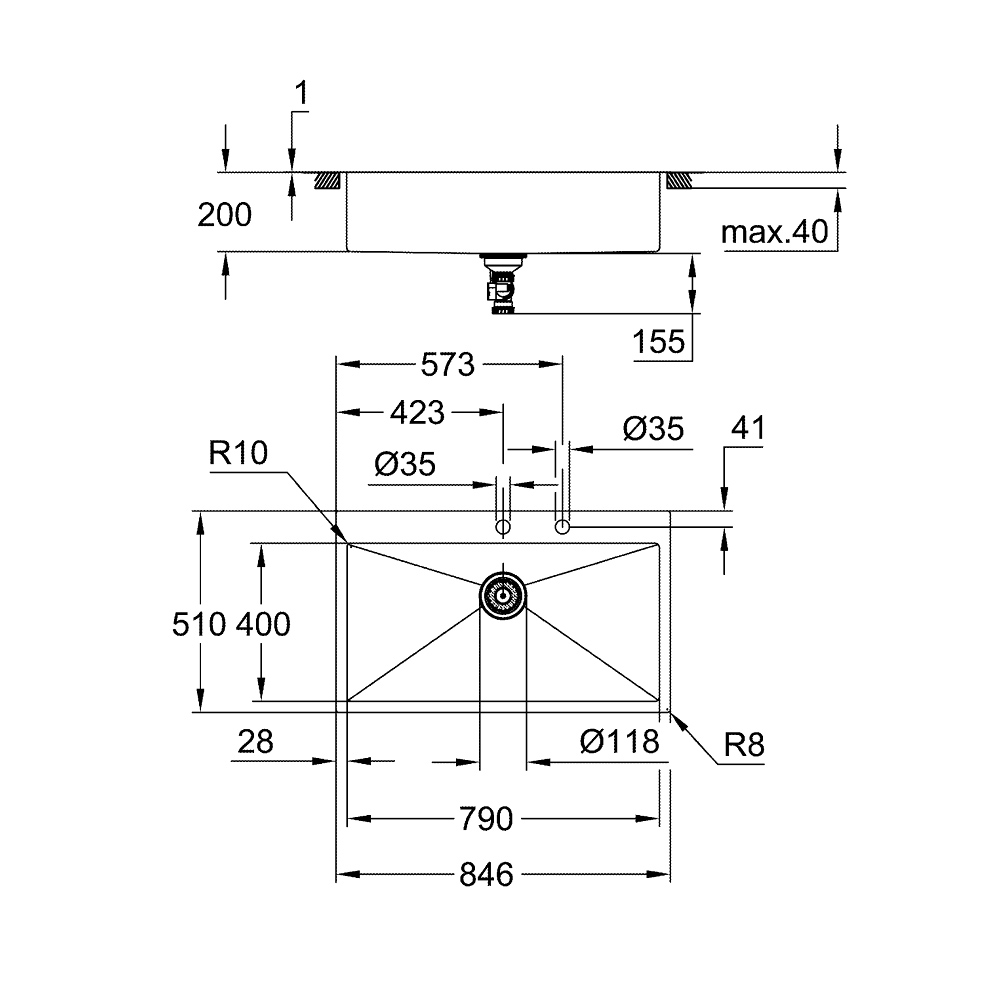 Chậu rửa chén 1 hộc K800 GROHE 31584SD1