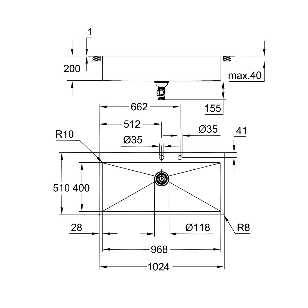 Chậu rửa chén 1 hộc K800 GROHE 31586SD1