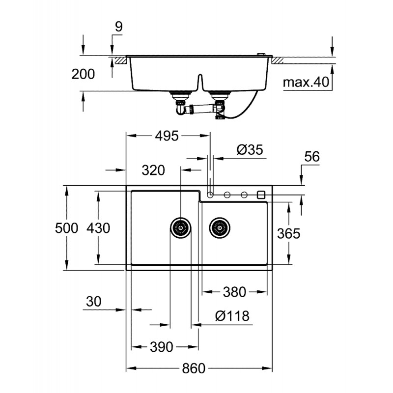 Chậu bếp đá thạch anh Composite K500 86x50cm GROHE 31649AP0
