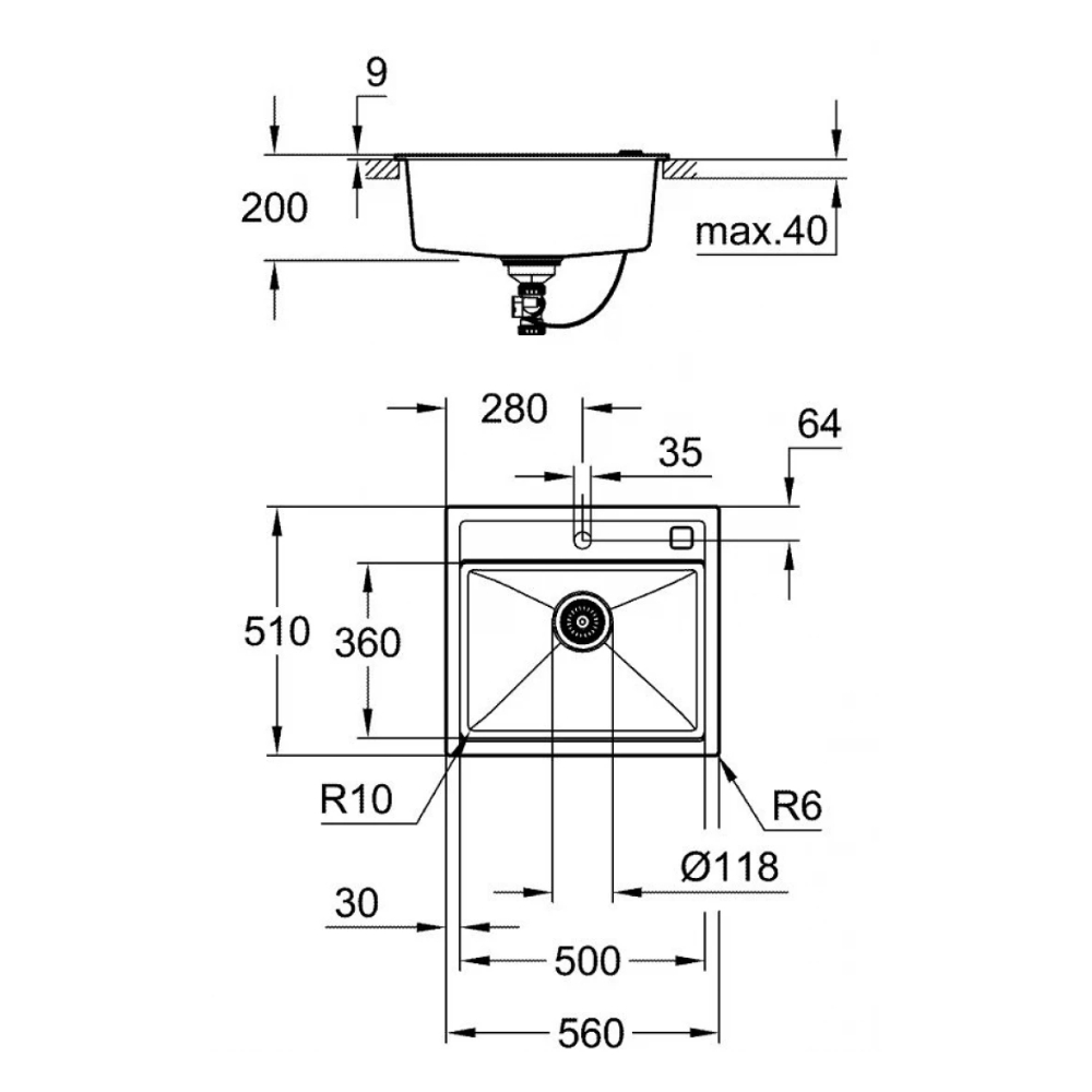 Chậu rửa chén 1 hộc Composite K700 GROHE 31651AP0