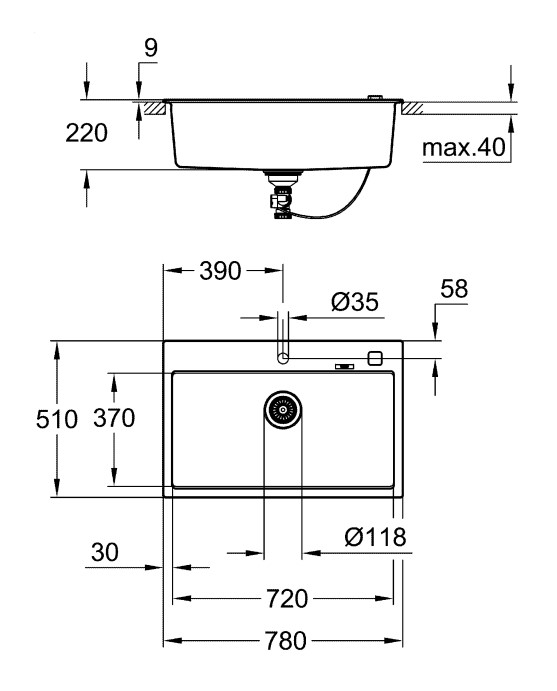 Chậu bếp Composite 1 ngăn K700 72x37cm GROHE 31652AP0