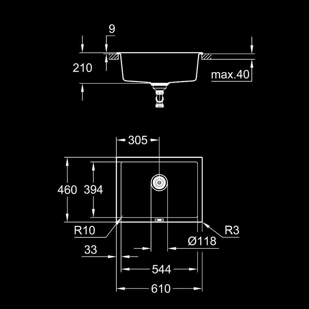 Chậu rửa chén 1 hộc Composite K700U GROHE 31655AP0