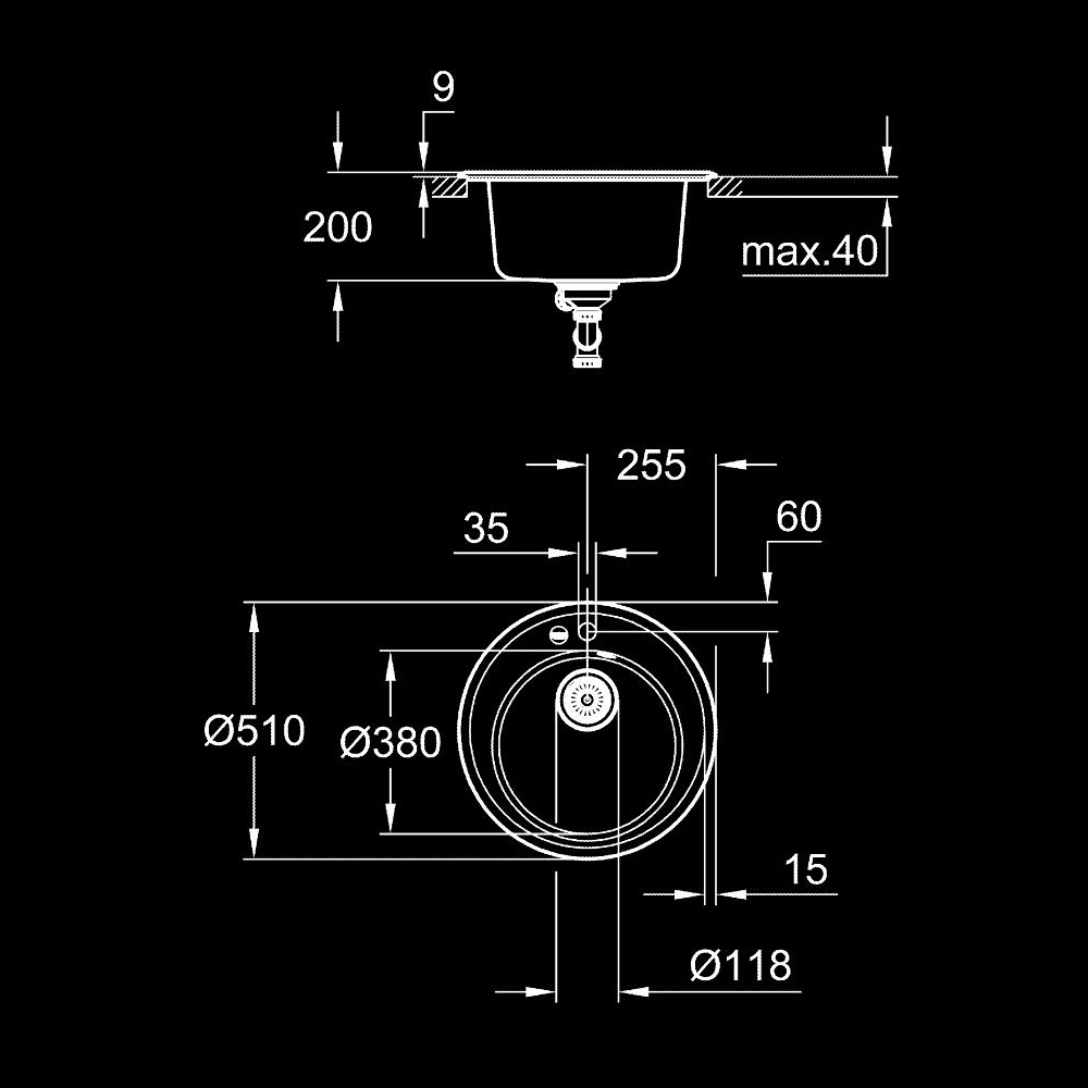 Chậu rửa chén 1 hộc tròn Composite K200 GROHE 31656AP0