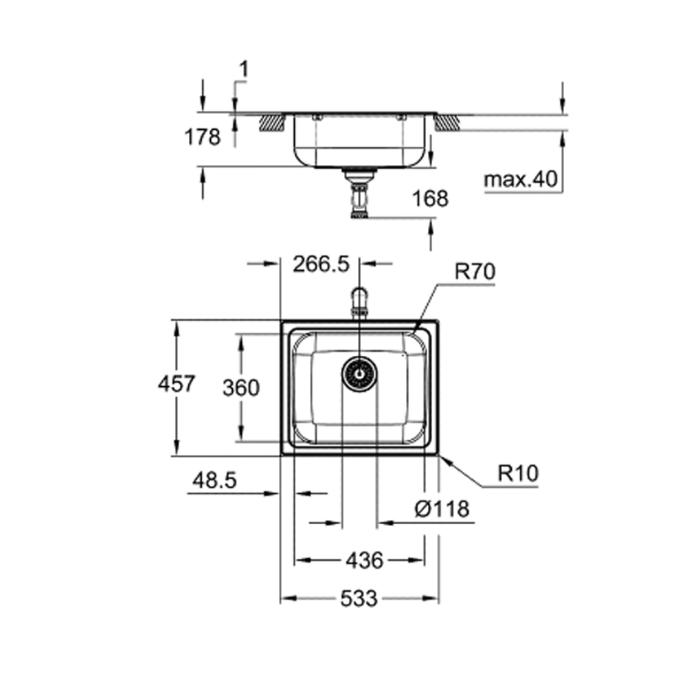 Chậu rửa chén 1 hộc AISI 304 K200 GROHE 31719SD0