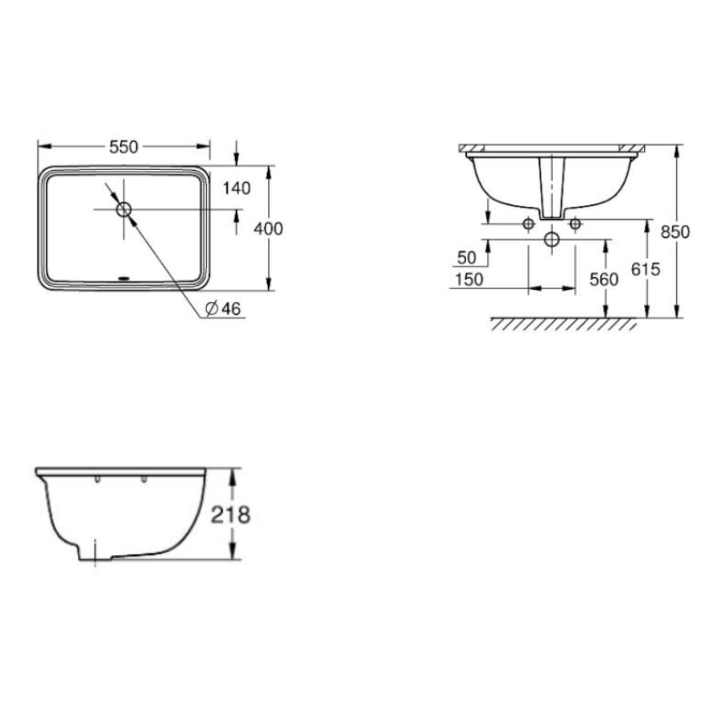Bản vẽ kỹ thuật chậu rửa mặt lavabo âm bàn Euro Ceramic GROHE 101012SH00