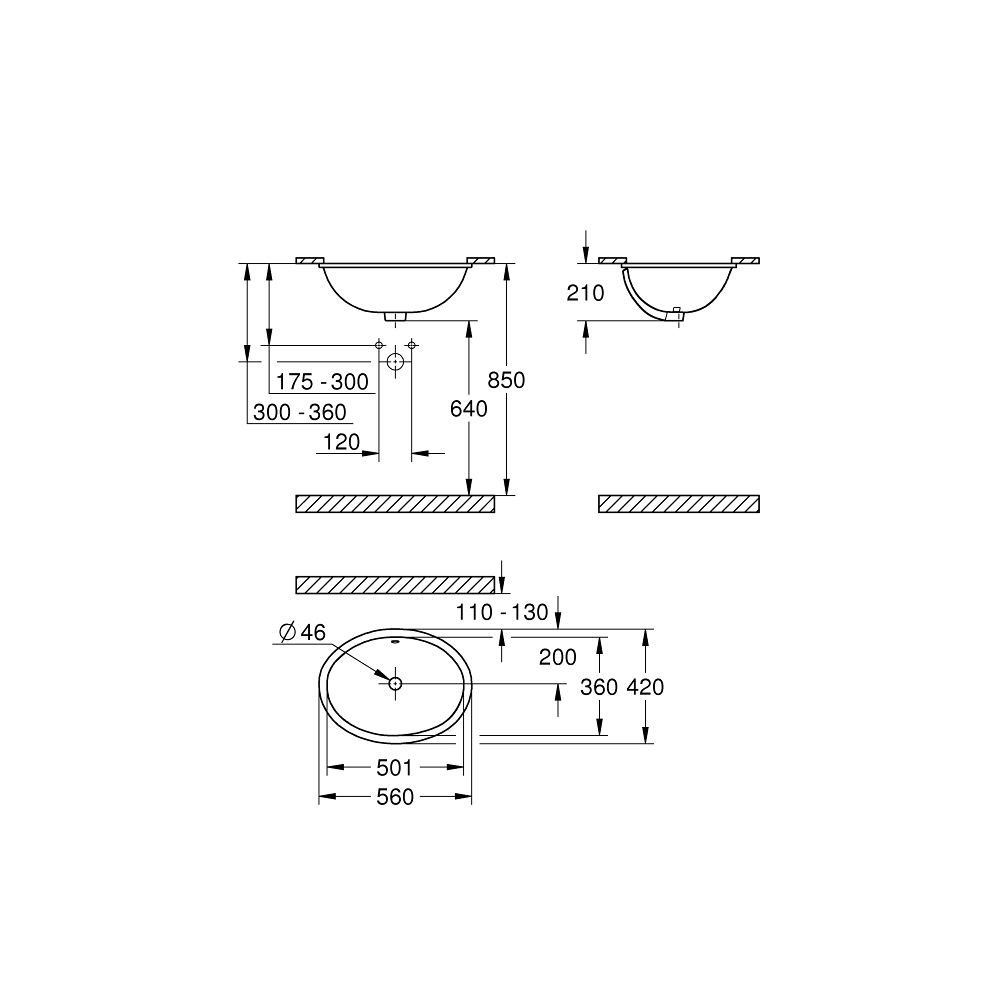 Chậu rửa mặt lavabo âm bàn Bau Ceramic GROHE 39423000
