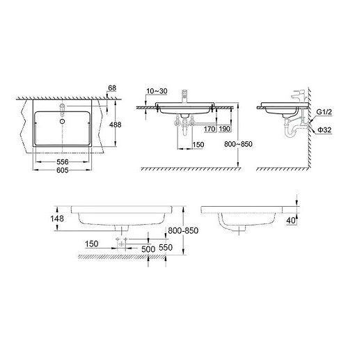 Chậu rửa lavabo bán âm bàn Eurocube GROHE 124581