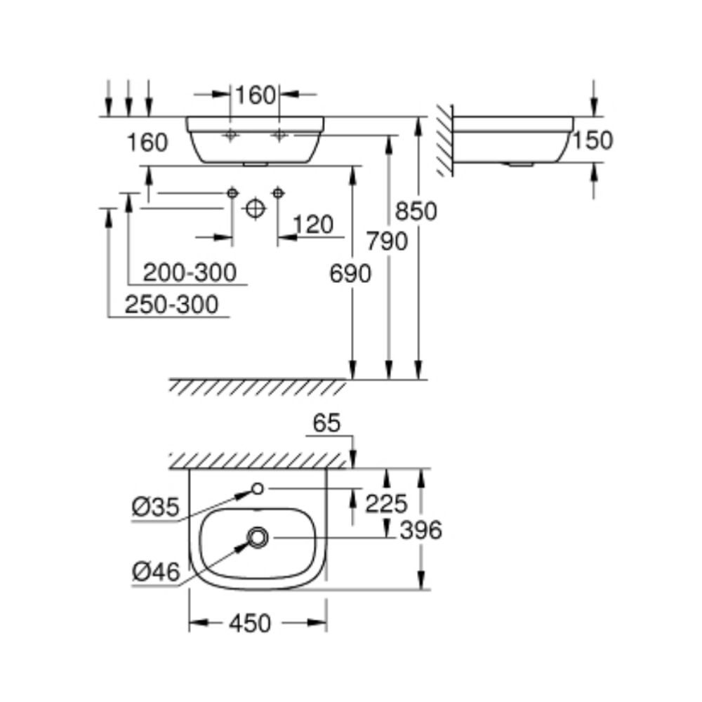 Chậu rửa lavabo treo tường Euro Ceramic GROHE 3932400H