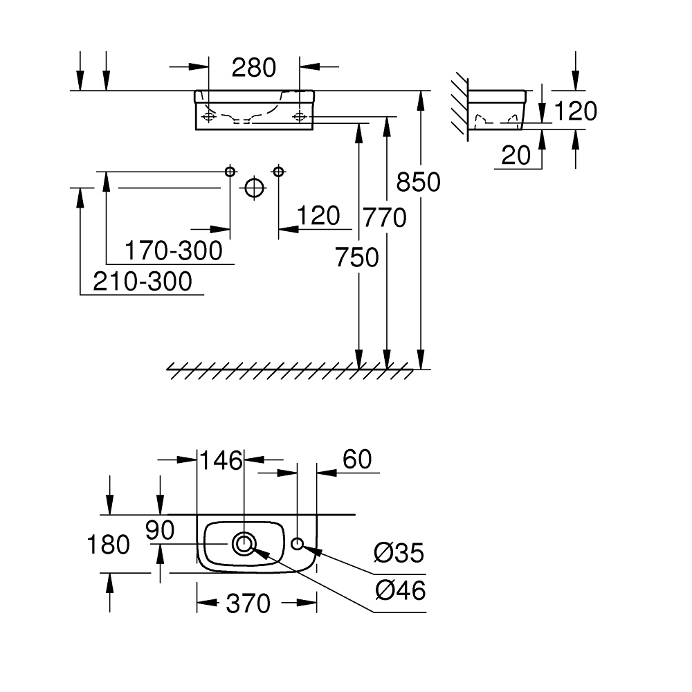 Chậu rửa lavabo treo tường Euro Ceramic GROHE 3932700H