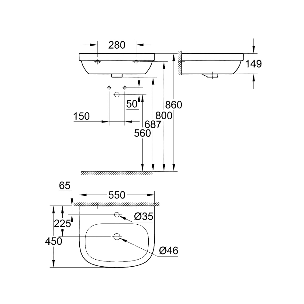 Chậu rửa lavabo treo tường Euro Ceramic GROHE 39336000