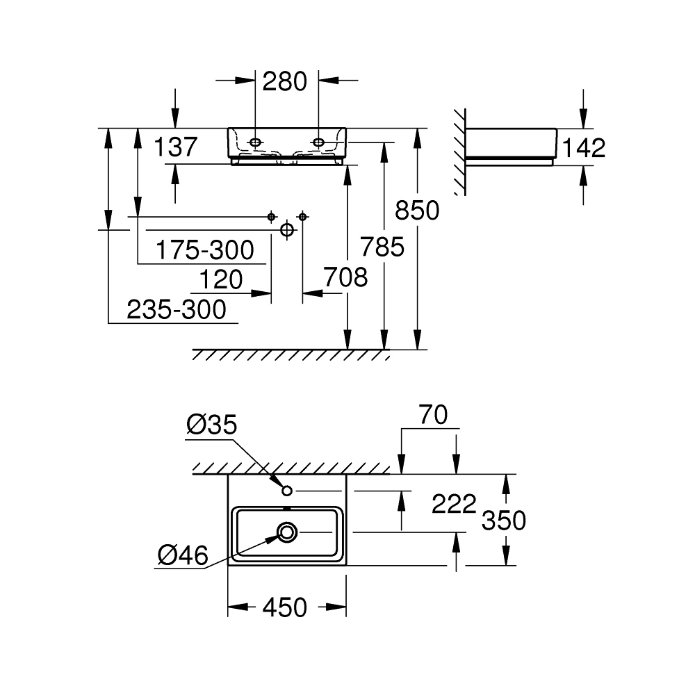 Chậu rửa lavabo treo tường Cube Ceramic GROHE 3948300H