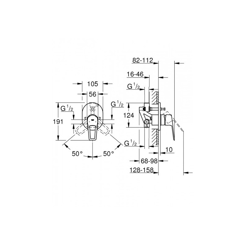 Bộ trộn sen tắm âm tường BauEdge OHM GROHE 29039001