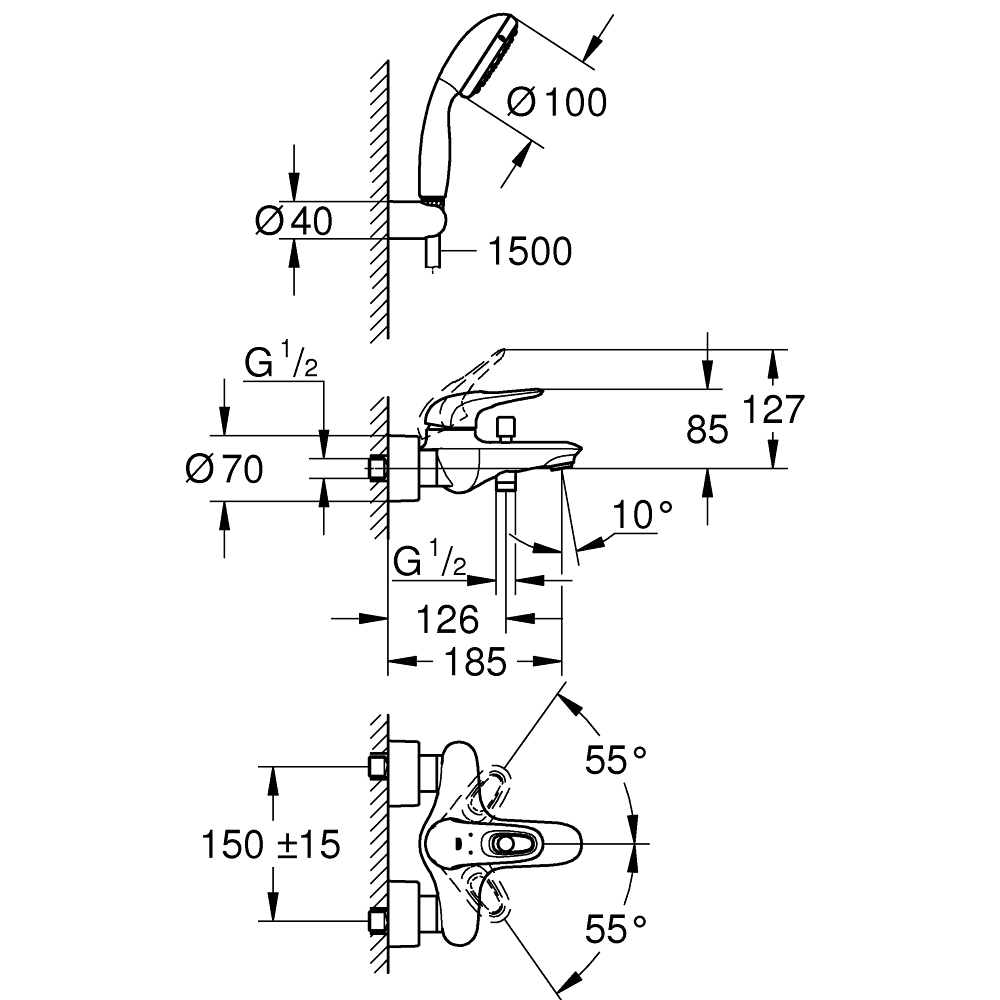 Bộ sen tắm nóng lạnh Eurostyle GROHE 3359230A