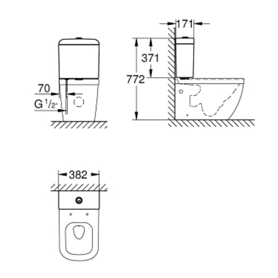 Két nước bồn cầu 2 khối Euro Ceramic GROHE 39332000