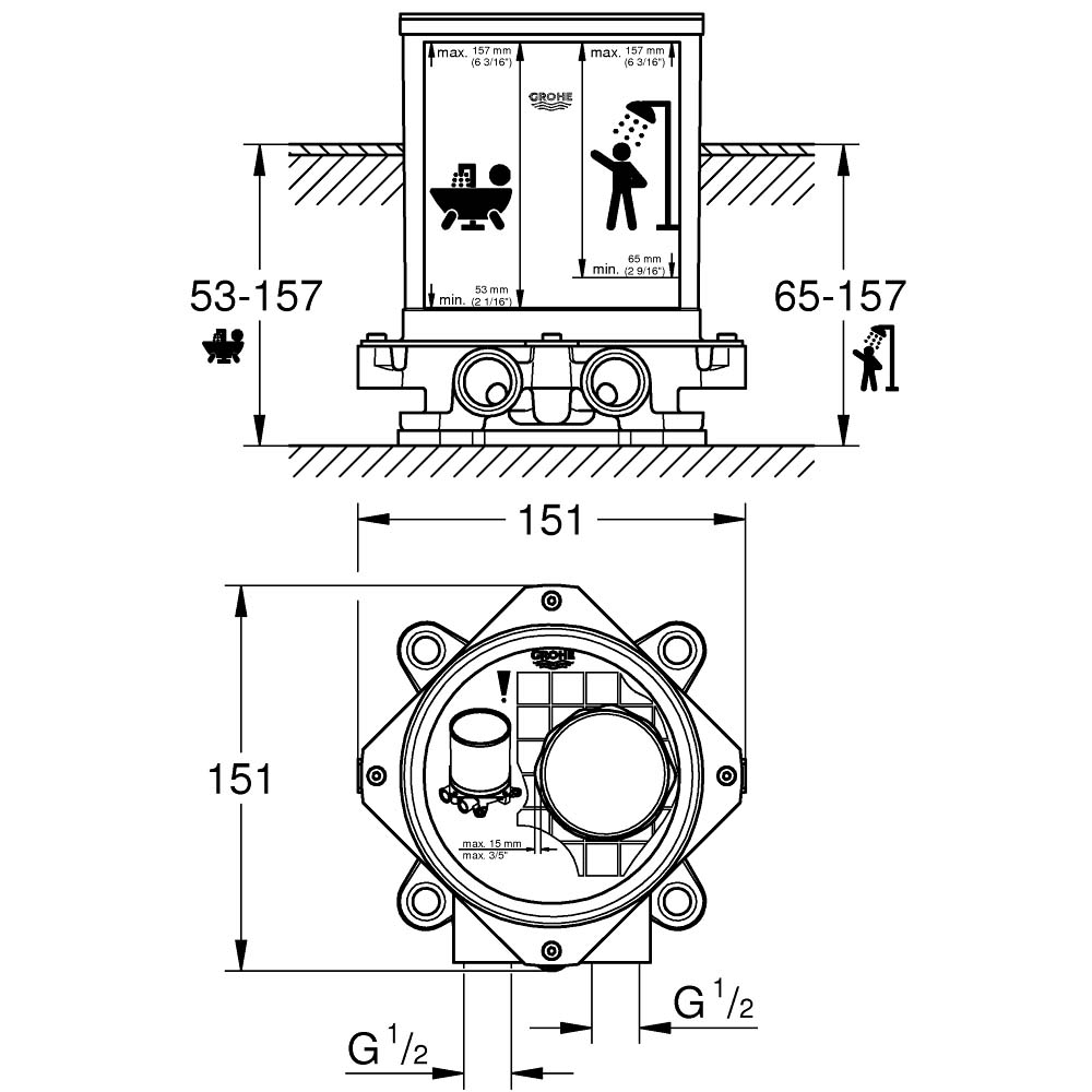 Bộ âm cho vòi bồn tắm đặt sàn GROHE 45984001