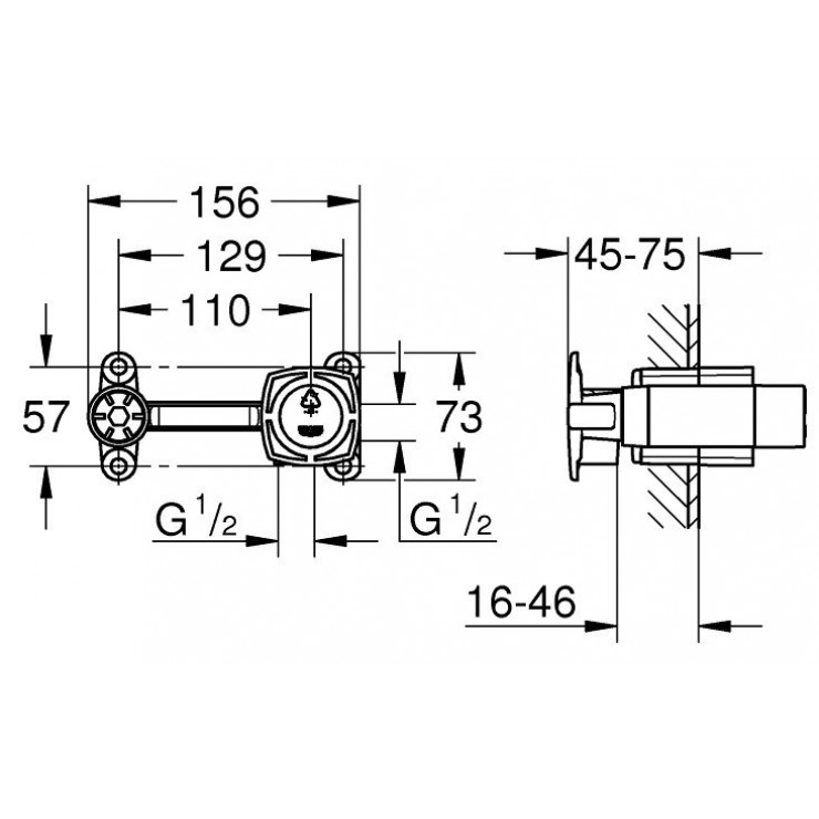 Bộ âm cho vòi chậu nóng lạnh 2 lỗ gắn tường GROHE 23319000