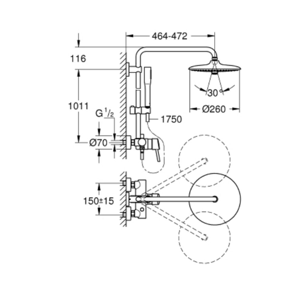Bộ sen cây tắm đứng nóng lạnh Euphoria Concetto GROHE 23061002
