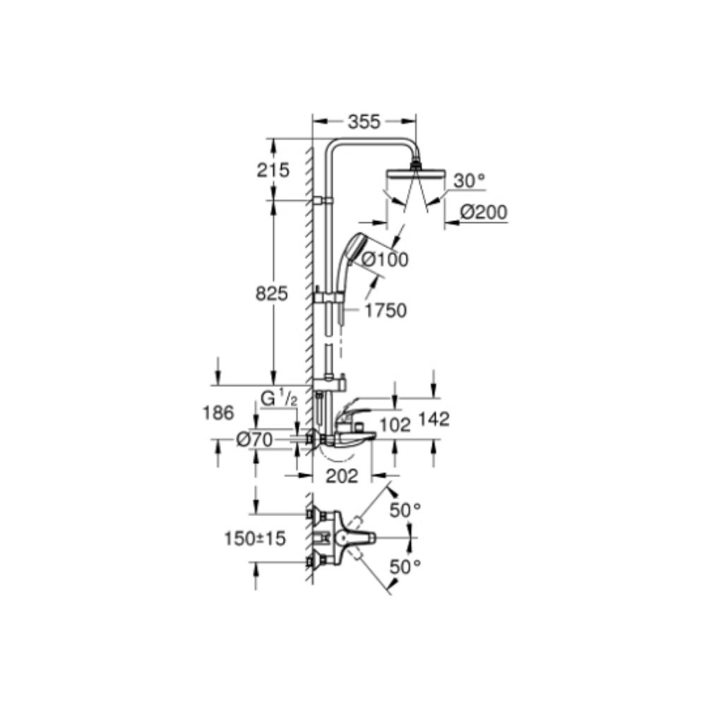 Bộ sen cây tắm đứng nóng lạnh Tempesta Cosmopolitan 200 GROHE 26305000
