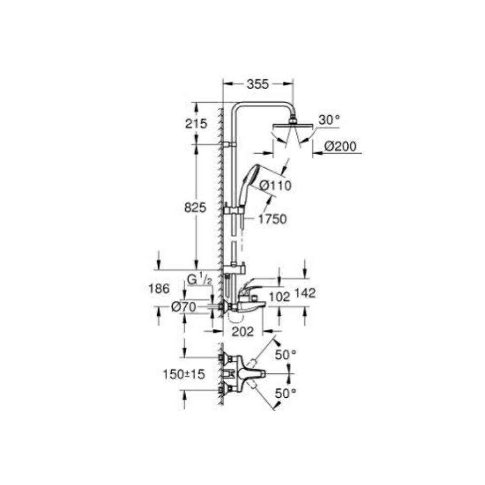 Bộ sen cây tắm đứng nóng lạnh Euphoria Tempesta System 200 GROHE 26305002