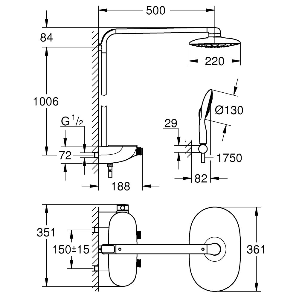 Bộ sen cây tắm đứng nhiệt độ Rainshower System SmartControl GROHE 26361000