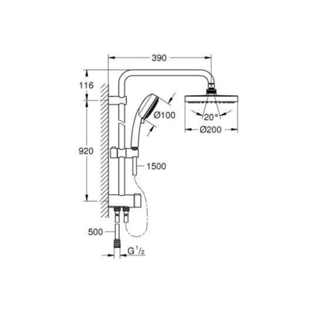 Thân sen cây tắm đứng Tempesta Cosmopolitan System 200 GROHE 26453000