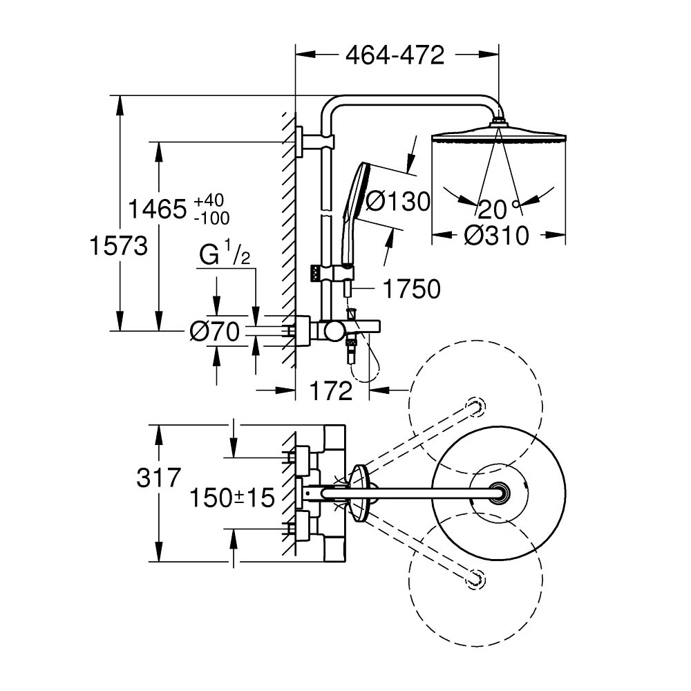 Bộ sen cây tắm đứng nhiệt độ Rainshower SmartActive 310 GROHE 26657000