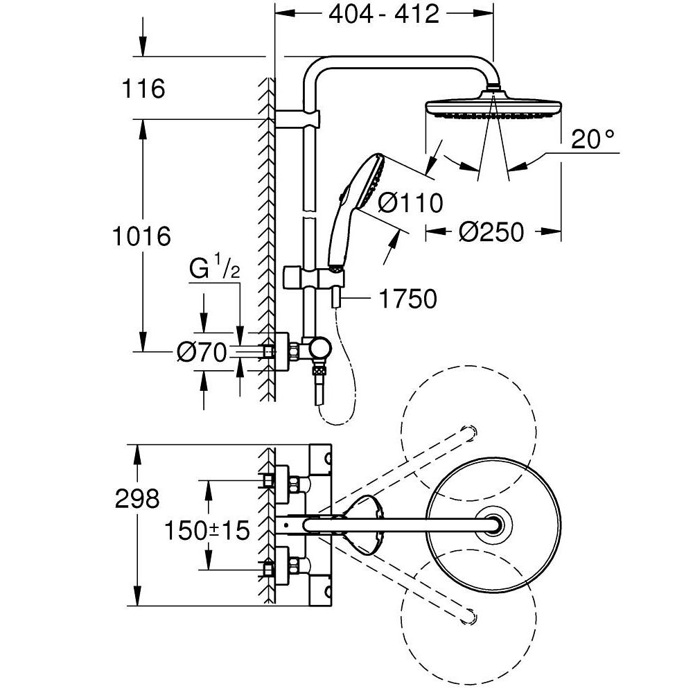 Bộ sen cây tắm đứng nhiệt độ Tempesta System 250 GROHE 26670001