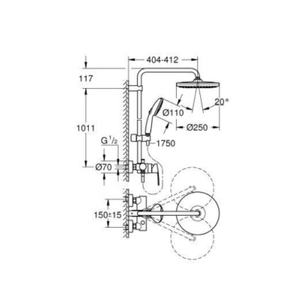 Bộ sen cây tắm đứng nóng lạnh Tempesta System 250 GROHE 26673001