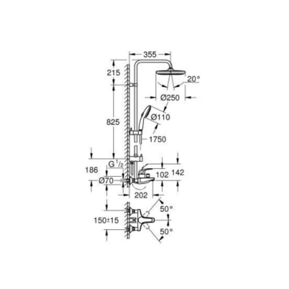 Bộ sen cây tắm đứng nóng lạnh Tempesta System 251 GROHE 26674001
