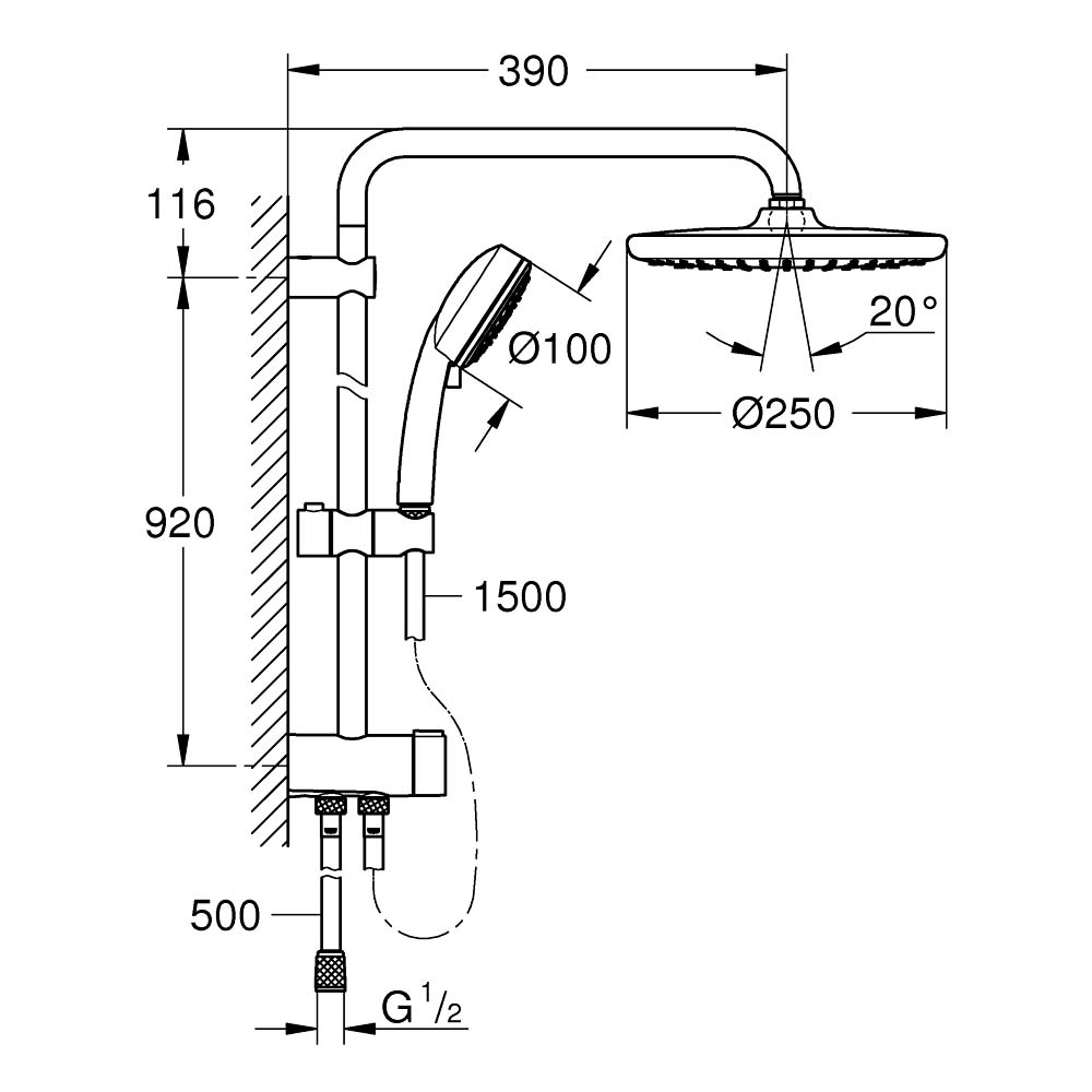 Thân sen cây tắm đứng Tempesta Cosmopolitan GROHE 26675000