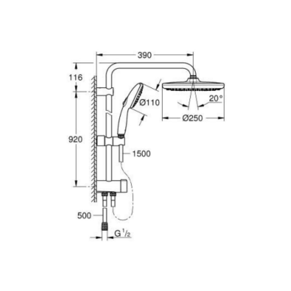 Thân sen cây tắm đứng Tempesta System 250 GROHE 26675001