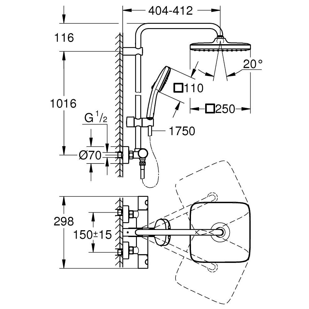 Bộ sen cây tắm đứng nhiệt độ Tempesta System 250 GROHE 26689001