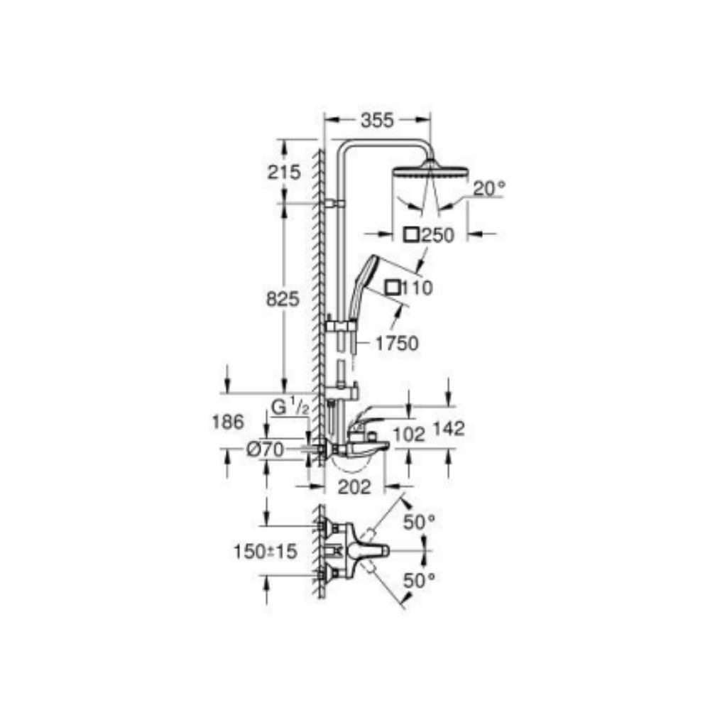 Bộ sen cây tắm đứng nóng lạnh Tempesta System 250 Cube GROHE 26693001