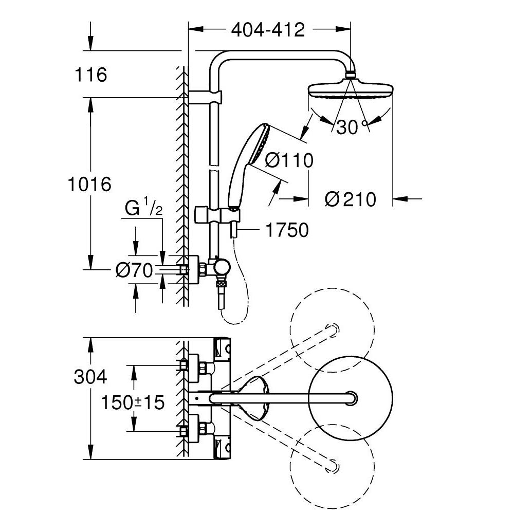 Bộ sen cây tắm đứng nhiệt độ Tempesta System 210 GROHE 26811001