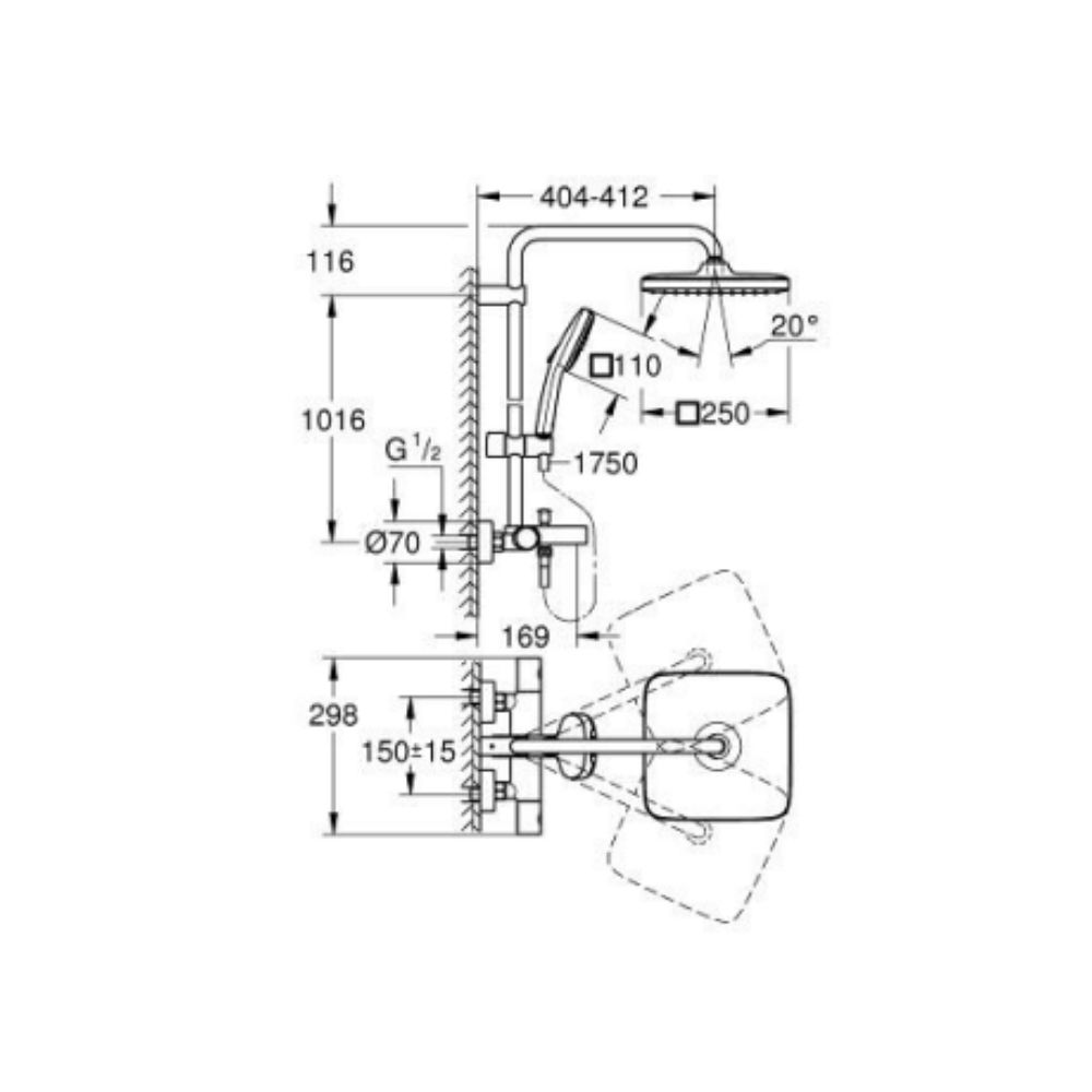 Bộ sen cây tắm đứng nhiệt độ Tempesta System 250 Cube GROHE 26975001